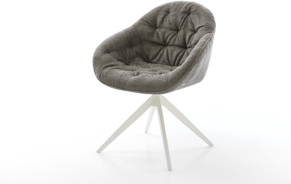 Eetkamerstoel Gaio-Flex kruisframe breed wit bouclé zacht mud 360° draaibaar rocker-functie