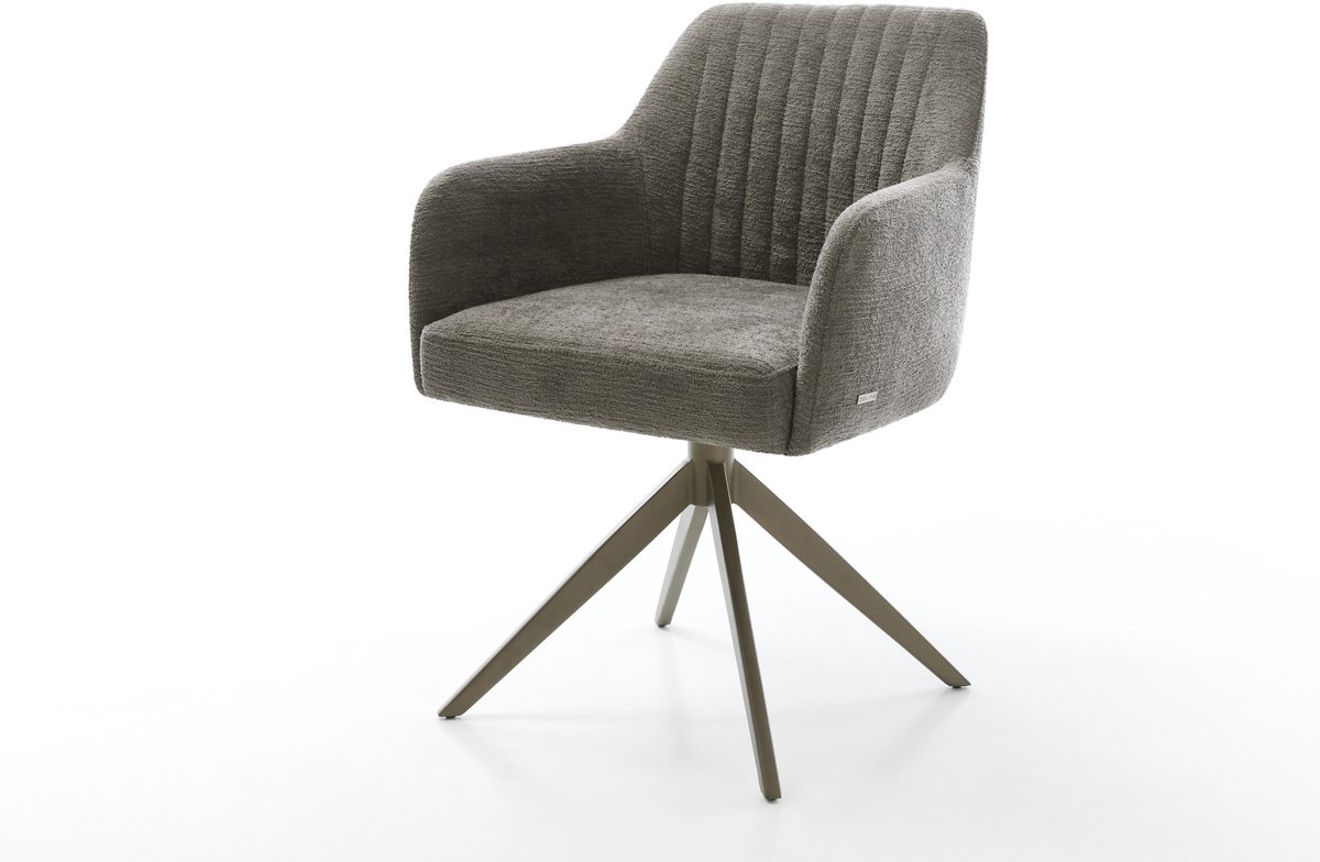 Eetkamerstoel Greg-Flex kruisframe breed afwerking met titanium bouclé zacht mud 360° draaibaar rocker-functie pocketveer kern
