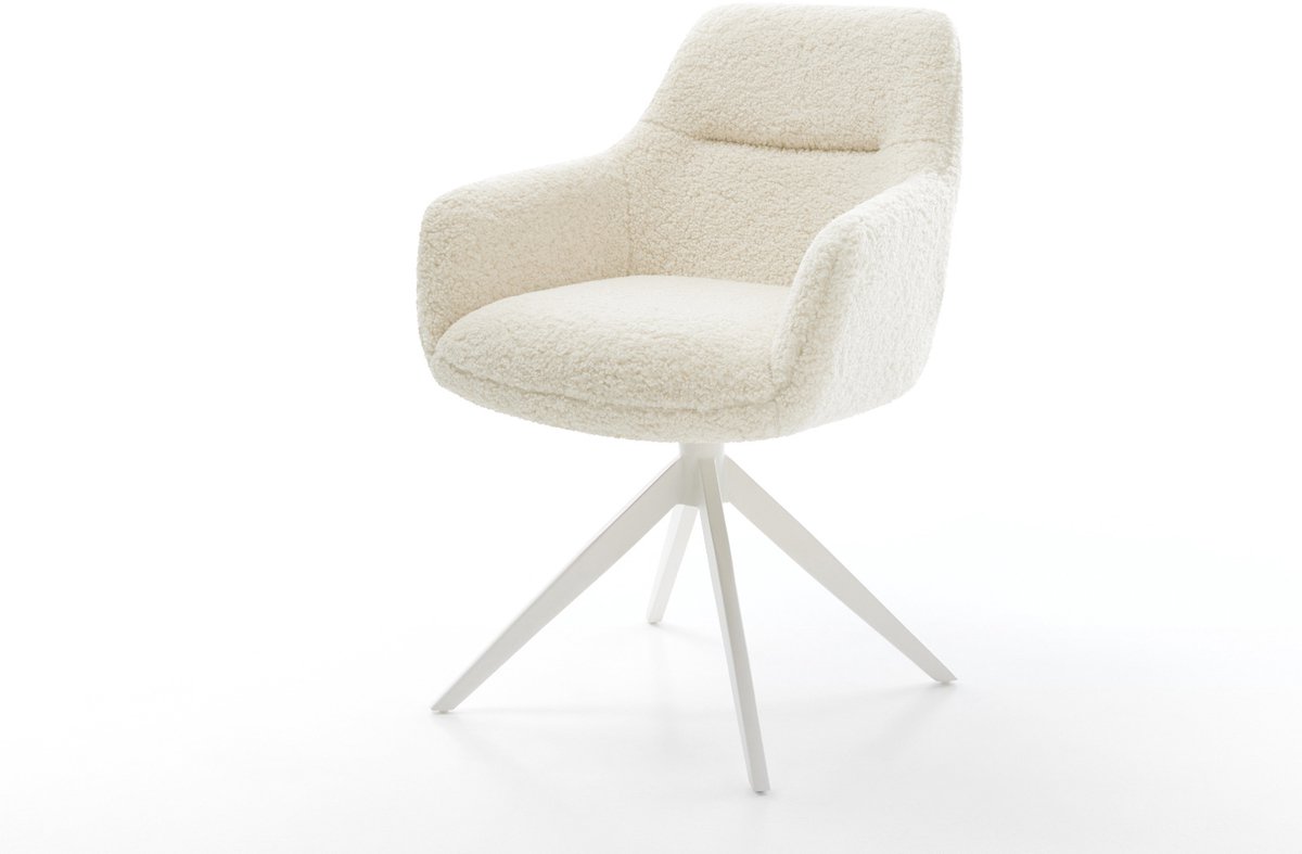 Eetkamerstoel Pejo-Flex kruisframe breed wit teddy beige 360° draaibaar rocker-functie pocketveer kern