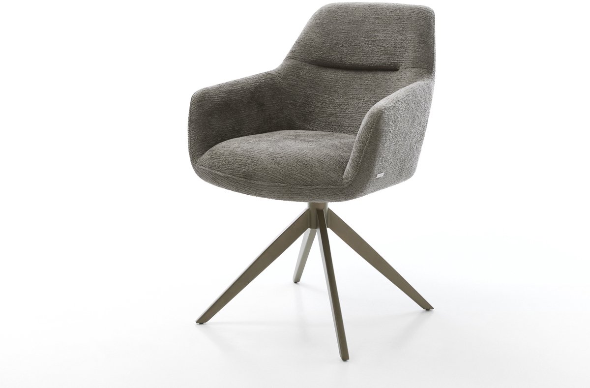 Eetkamerstoel Pejo-Flex kruisframe breed afwerking met titanium bouclé zacht mud 360° draaibaar rocker-functie pocketveer kern