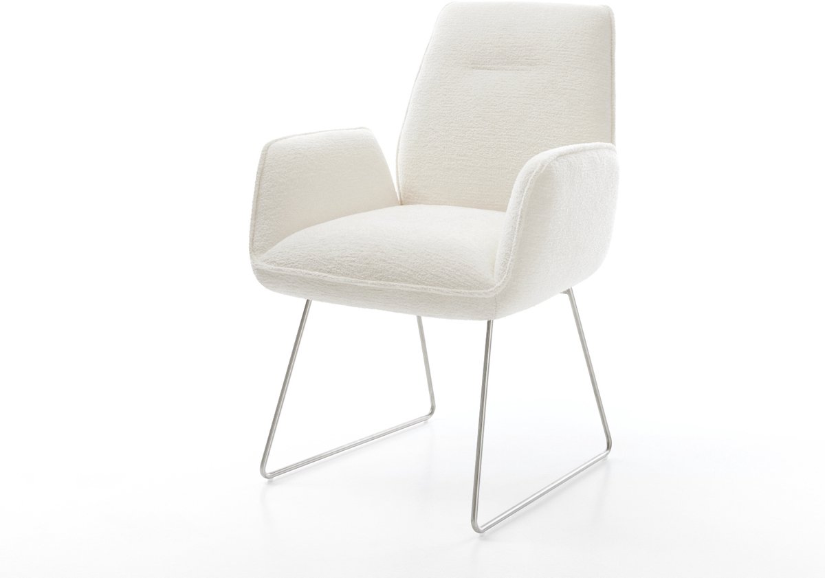 Gestoffeerde-stoel Zoa-Flex slipframe roestvrij staal bouclé zacht beige pocketveer kern