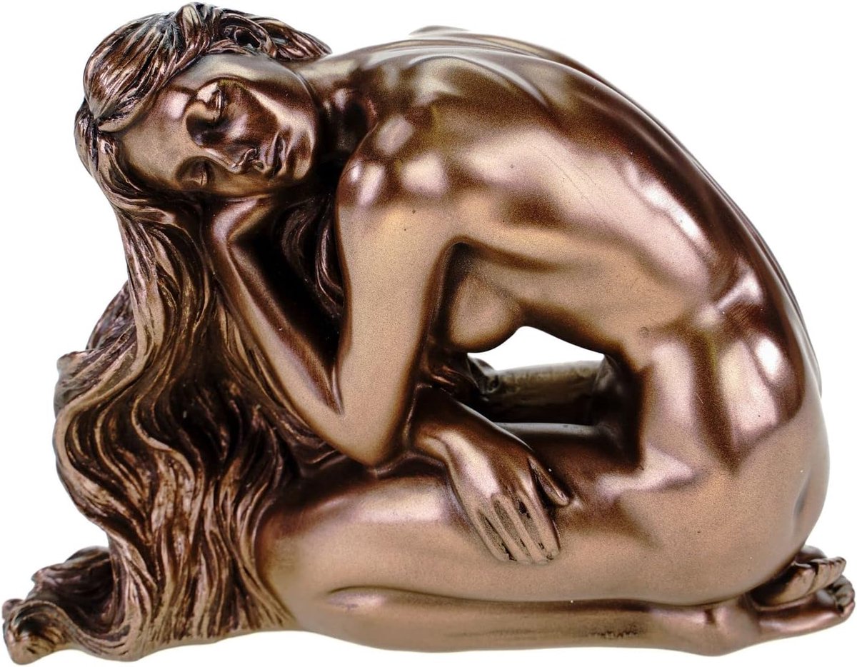 Unknown female traum woman with closed eyes kneeling bronze figure sculpture - ShopVlot