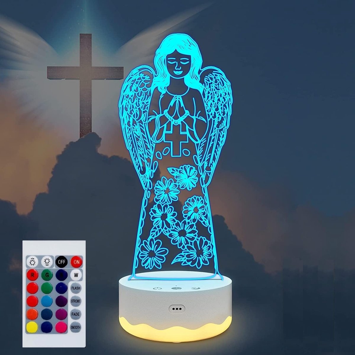 Night Light for Kids 3D Angel Led Lamp with Remote Control 16 Color Changing Xmas Birthday Gift for Child - ShopVlot