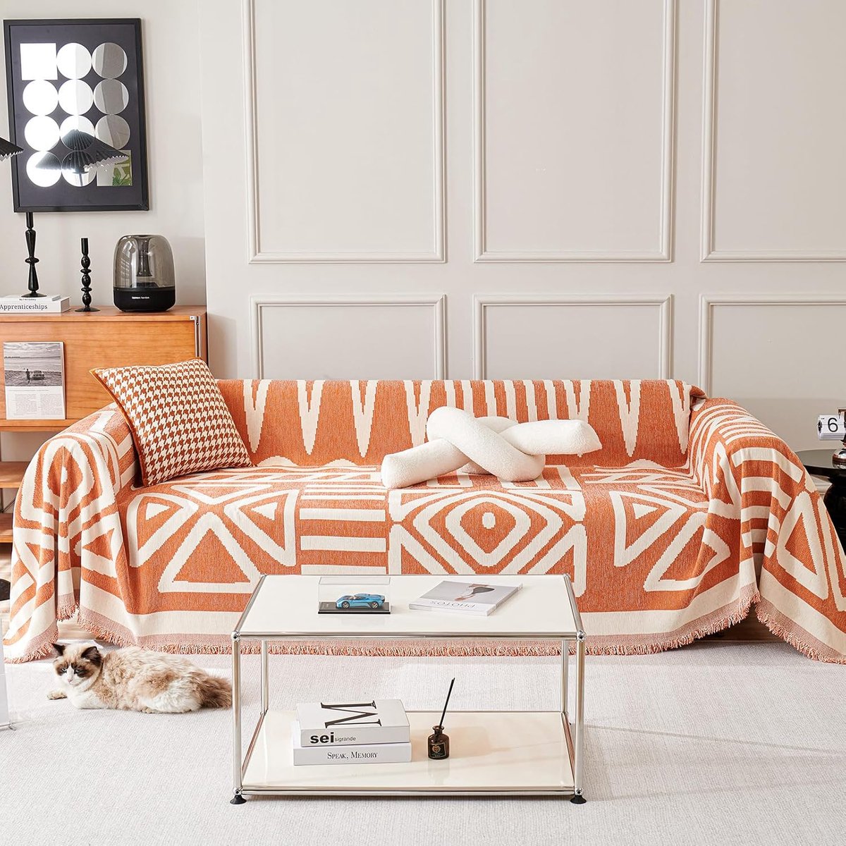 chenille sofa throw, suitable for sofa, chair and bed, 1-4 seaters.#A Orange 180x380 cm - ShopVlot