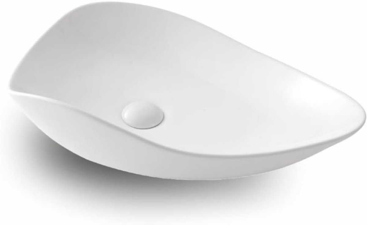 Opzetwastafel van hoogwaardig keramiek – modern design, witte glanzende afwerking, gemakkelijk te reinigen (glanzend - ShopVlot