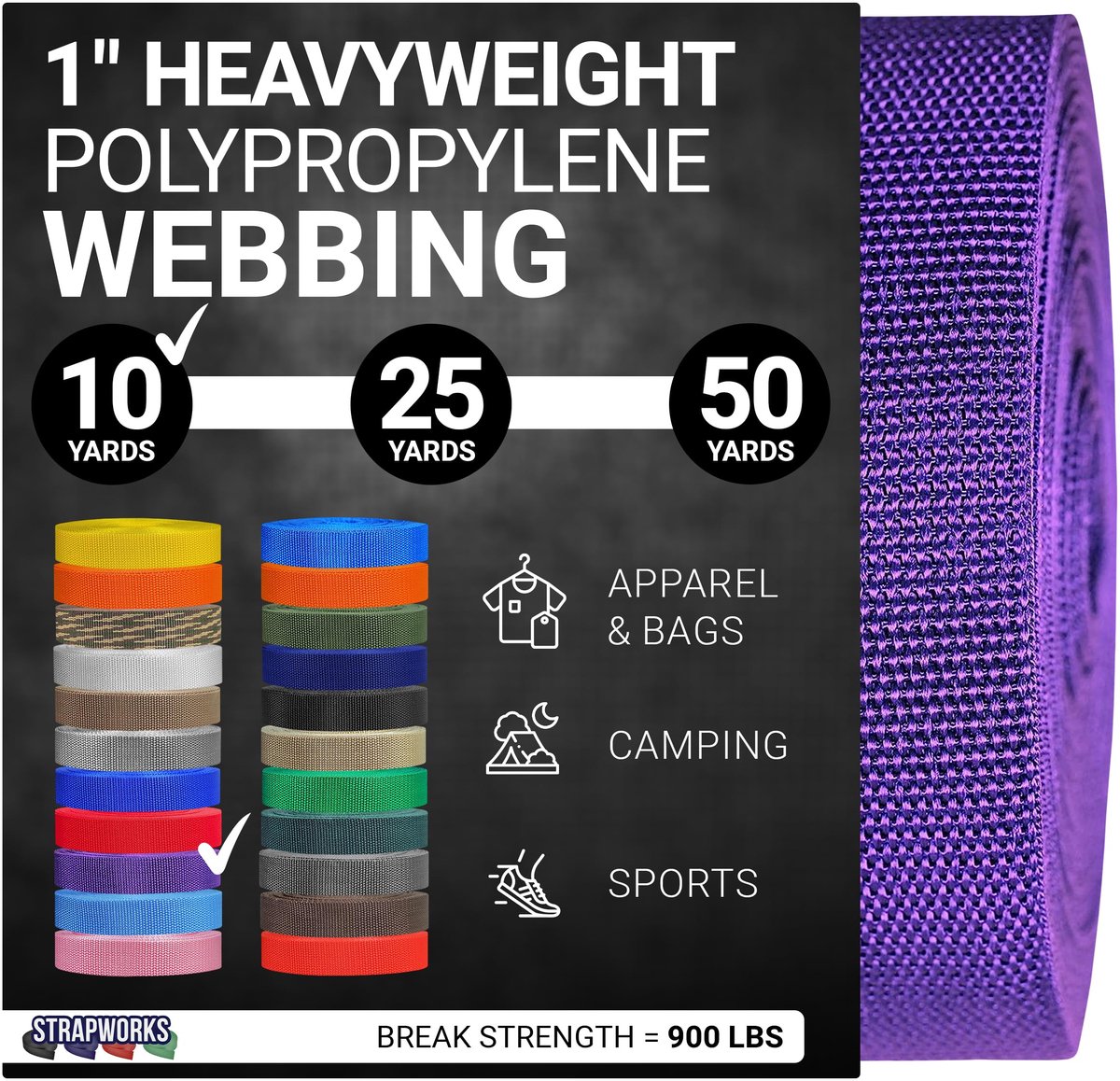 Strapworks Zware polypropyleen spanband, zware polyband voor doe-het-zelf, reparatie gereedschap, voor buiten, 2,5 cm - ShopVlot