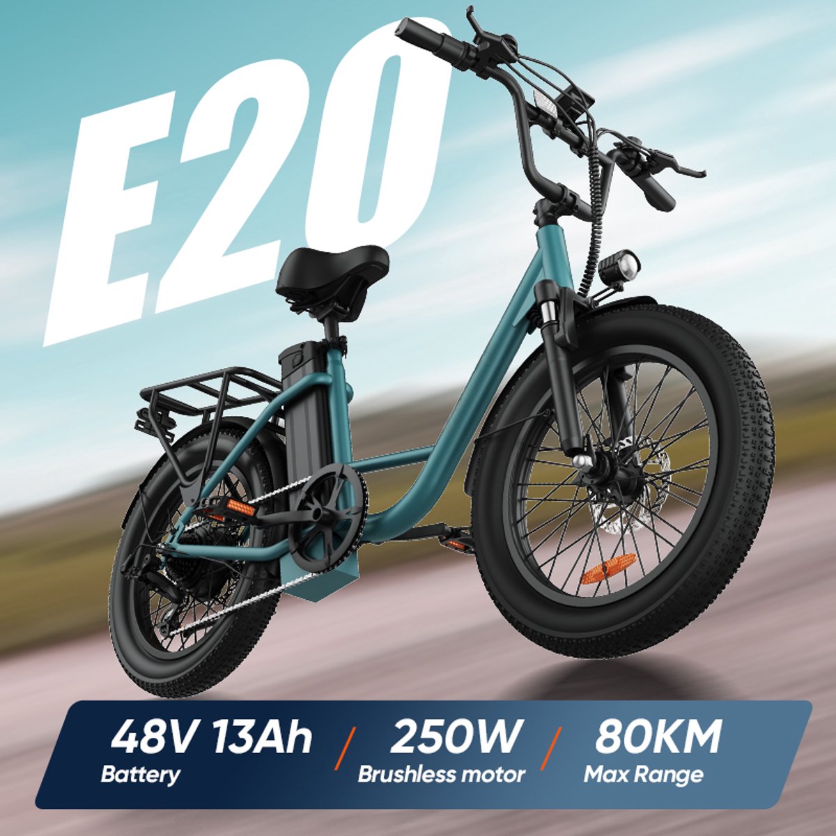 E20 20" x 3 elektrische fiets met uitneembare 48 V 13 Ah-accu