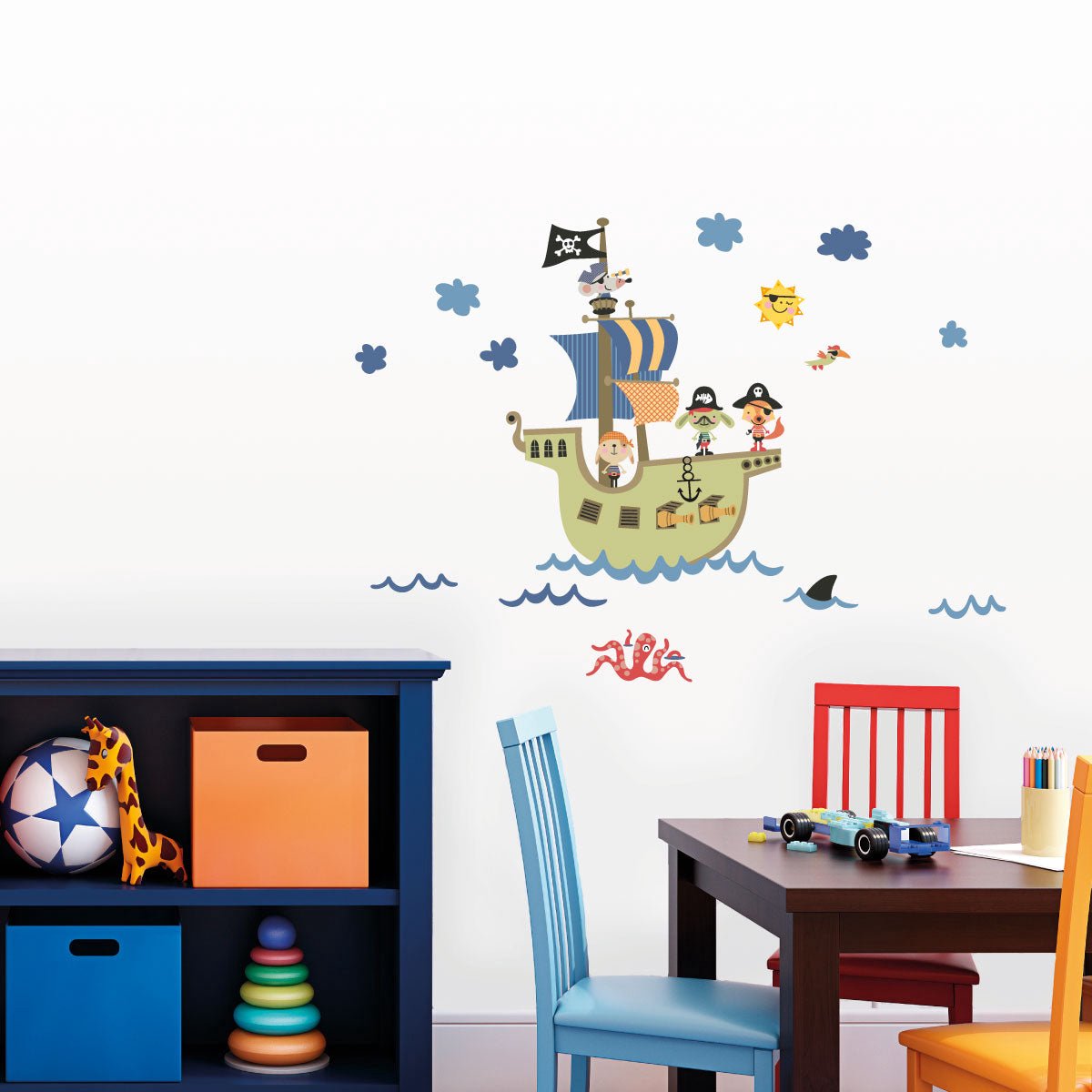 Ambiance Sticker Muurstickers - Piratendieren van de oceaan - Transparante achtergrond - 110x110cm Multi color