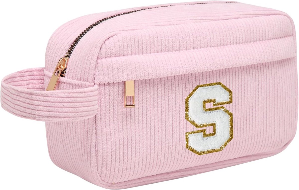 Make-uptas voor dames - gepersonaliseerd - voor op reis - met binnenvak - cosmeticatas - cosmetica-organizer - cadeau voor verjaardag of Kerstmis - ideaal voor vrouwen - meisjes - vriendin - roze - S
