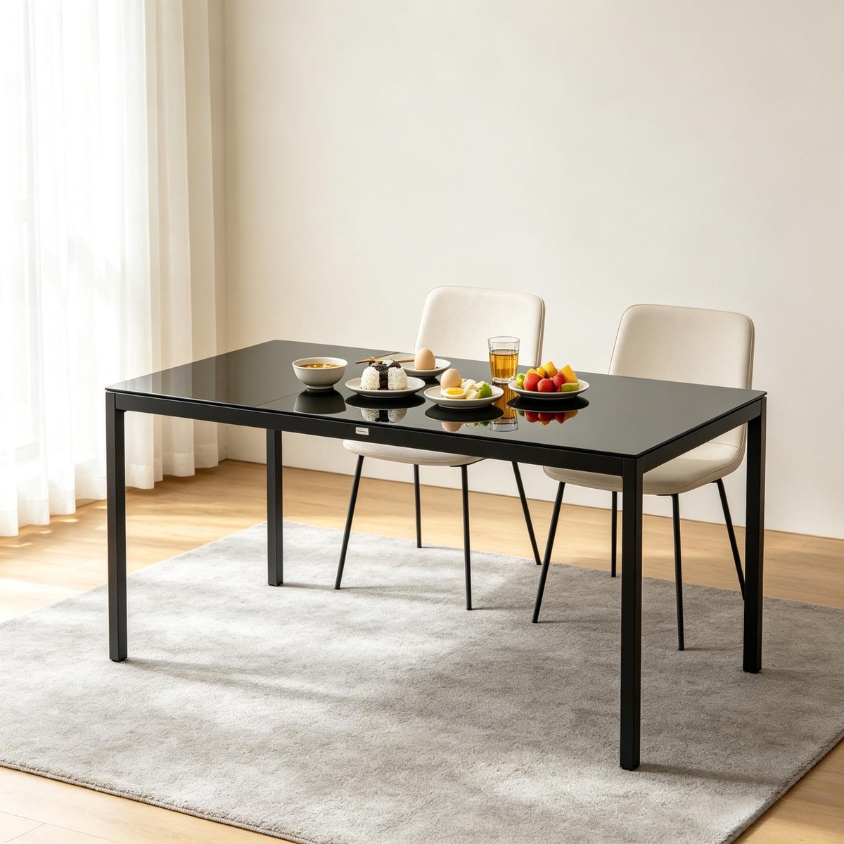 MIVRAY Eettafel - Rechthoekige Tuin Eettafel Van Aluminium En Gehard Glas - Modern Voor 8 Personen - Zwart - 180x80x72 Cm