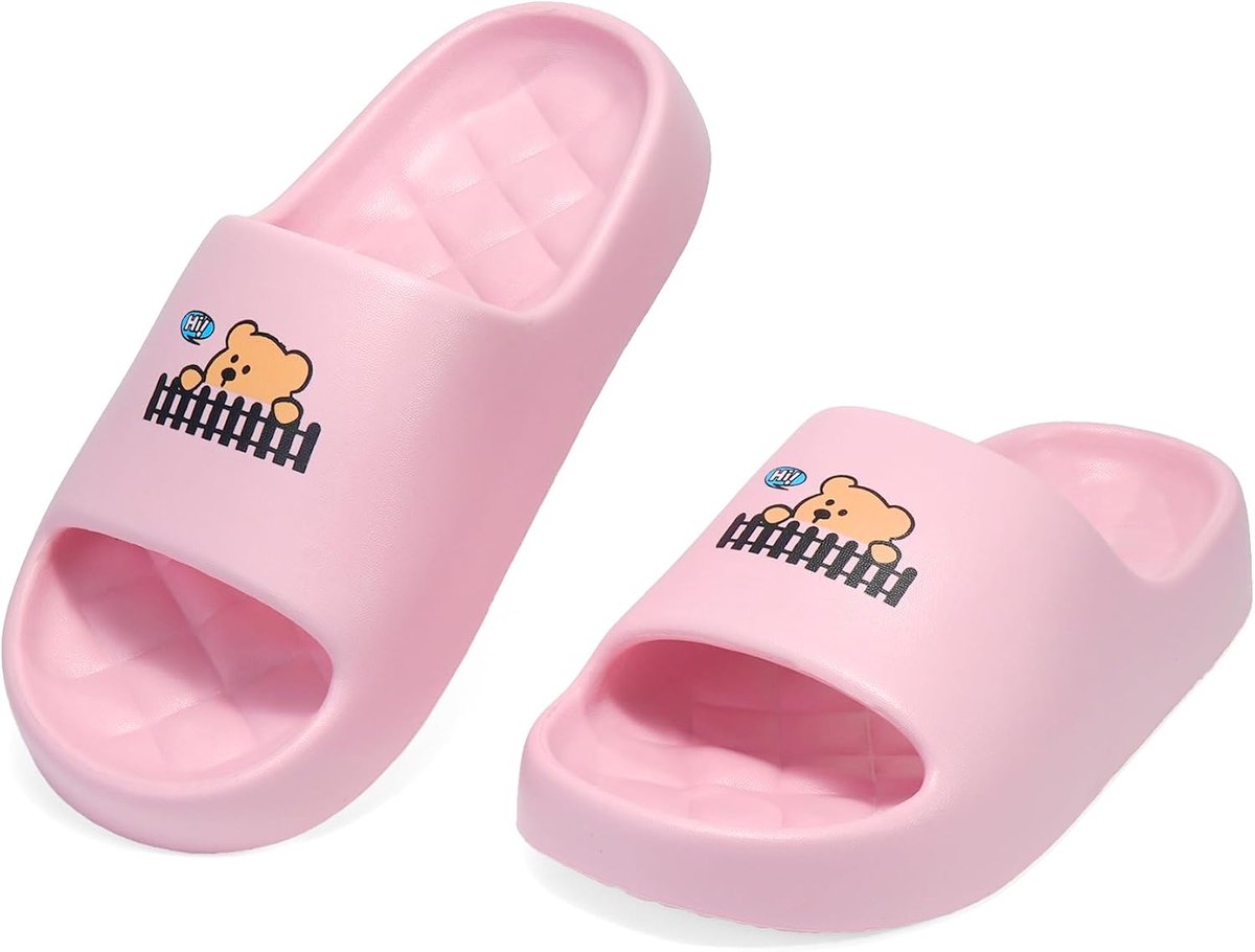 WES260108DE Women's Bathing Shoes, Cute Bear Pattern, Thick Sole, Massage Footbed, Non-Slip, for Home, Bathroom - ShopVlot