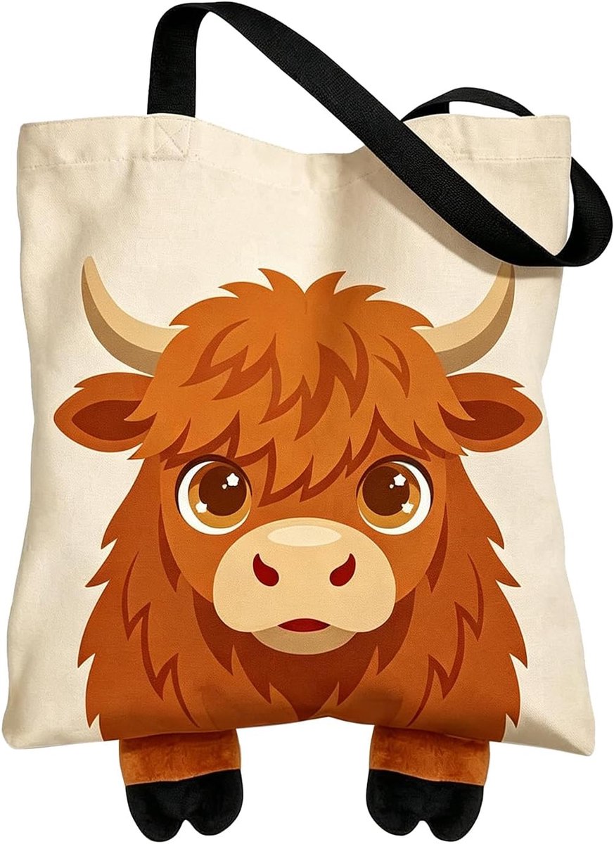 Onperpoe Stoffen tas Highland Cow jute tas bedrukt met magneetsluiting stoffen tas canvas tote bag Schotse - ShopVlot