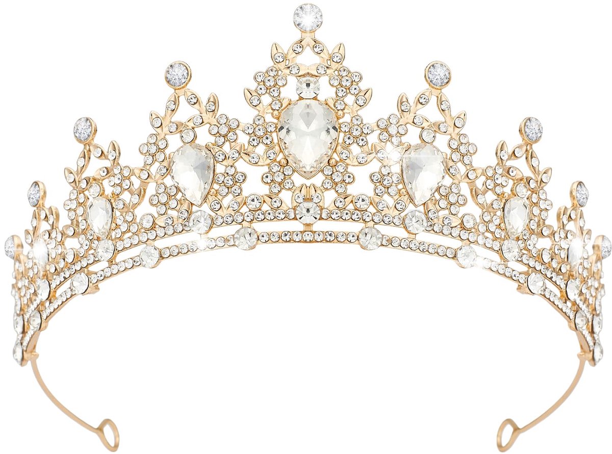 Kroon-hoofdsieraad voor dames – Kristallen kroon – Gouden kroon – Bruidshoofdsieraad – Hoofdband voor dames – Geschikt voor bruiloften, feesten en verjaardagen – Goud