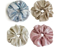 PEONNYT Set van 4 XL satijnen scrunchies voor dames en meisjes, zijdeachtige jumbo haarelastiekjes voor dik lang haar - ShopVlot