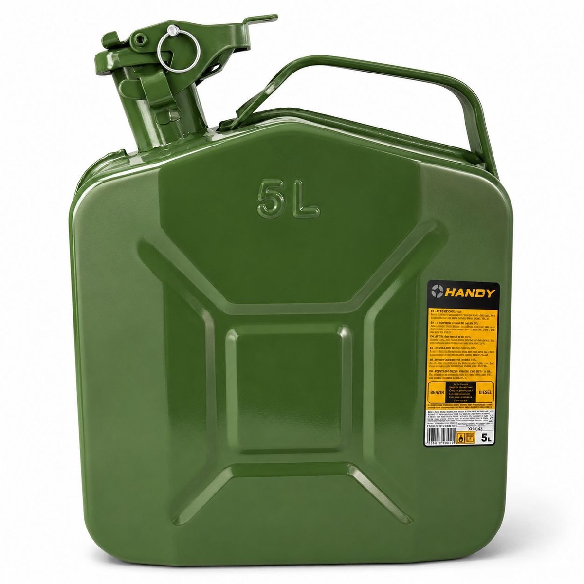 Metalen Jerrycan 5 Liter - Stalen Brandstof Jerrycan voor Benzine & Diesel - Benzinekan 5L - Brandstofkan voor Auto, Motor, Werkplaats & Machines - Groen - 1 Stuks [10886-05]