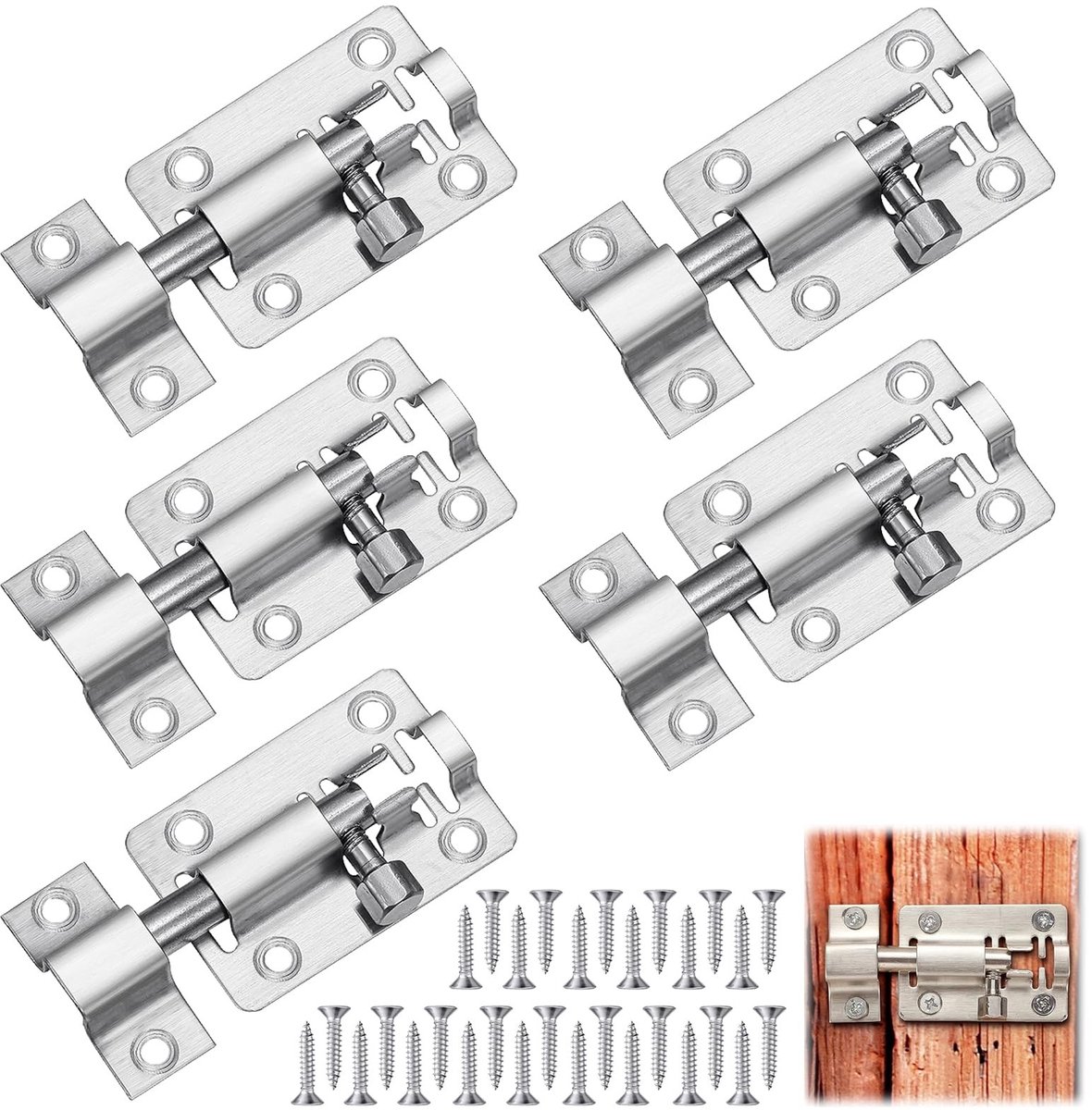 Solidchoice - Set van 5 RVS Deursloten met Schroeven