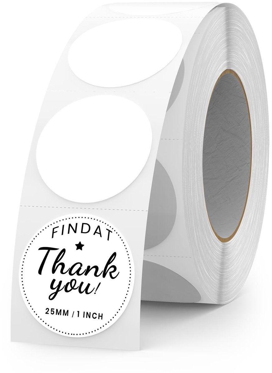 SnelShoppen - Witte Ronde Thermische Labels 25mm Roll Vinyl Cirkel Printbaar Zelfklevend 500 Stuks Voor Kantoorgebruik, Logo Ontwerp, QR Codes