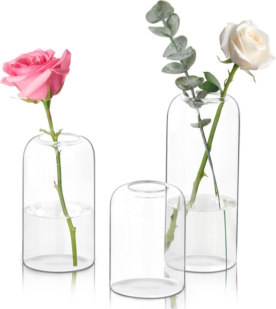 Solidchoice - Set van 3 Decoratieve Glazen Vazen in Diverse Maten