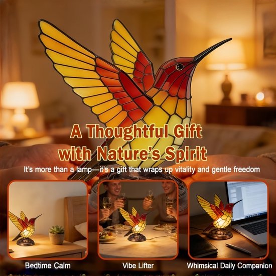 1 stuk - kolibri tafellamp - vogel nachtlampje - decoratieve tafellamp - LED-lampen van hars- voeding via USB - woonkamer decor, slaapkamer nachtlamp, woonaccessoire, cadeau - rood geel — afbeelding 5
