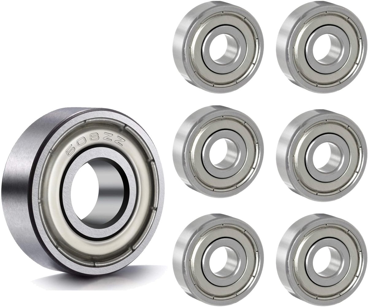 6 x 608ZZ Metalen Kogellagers Dubbele Bescherming Miniatuur Kogellagers voor Scooters Skateboards 8 mm x 22 mm x 7 mm Zilver