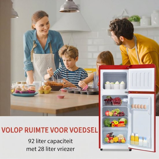Mini koelkast-Retro koelvriescombinatie 92L - 2-deurs - Energieklasse D-Mini Koelkasten - LED verlichting - 45 dB - Rood van Rolipo — afbeelding 5