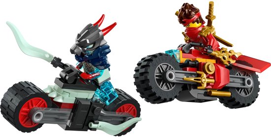 LEGO Ninjago Kai's motorrace: rode motor met Kai en grijze motor met drakenkrijger.