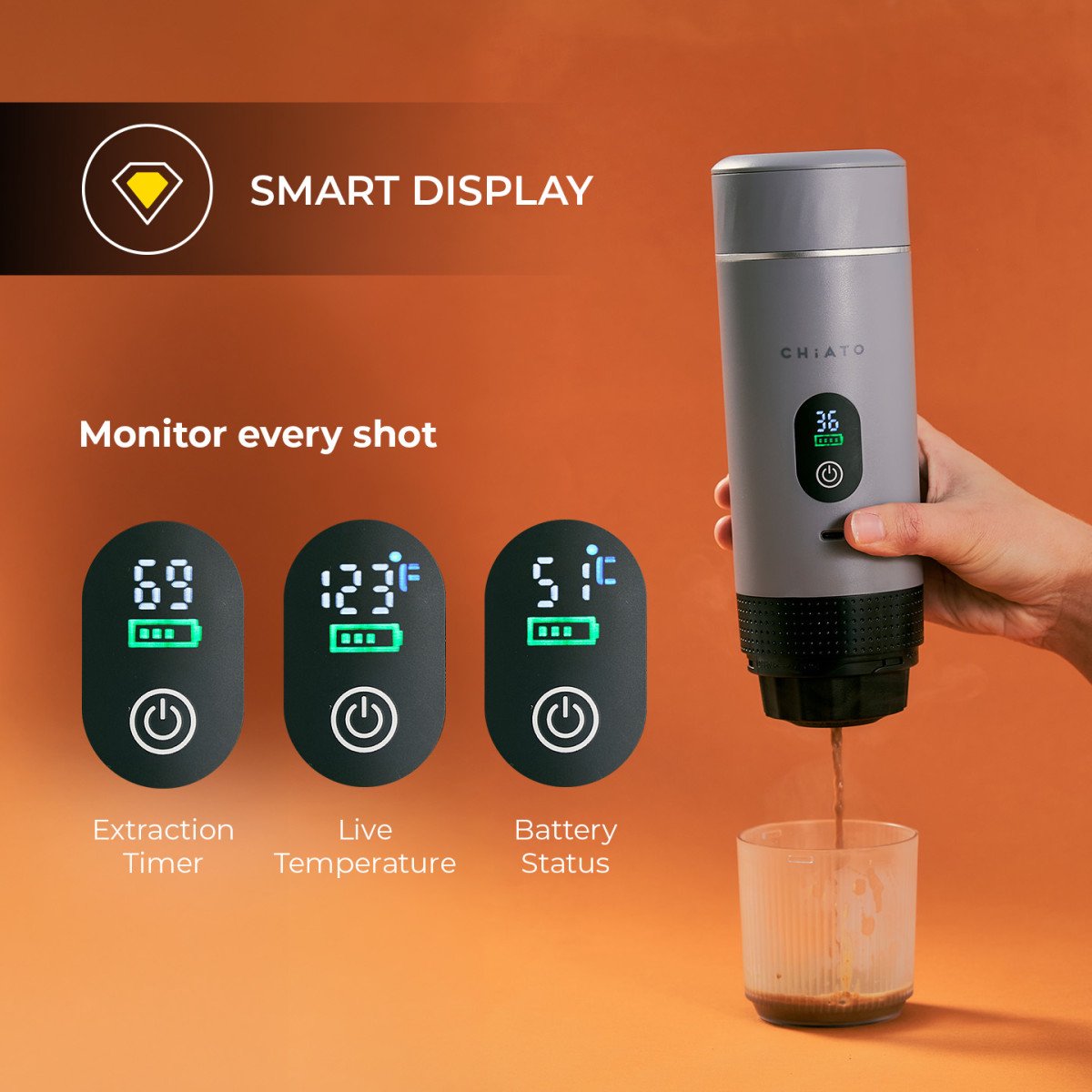 CHiATO brewPLAY Smart Draagbaar espresso apparaat – Grijs