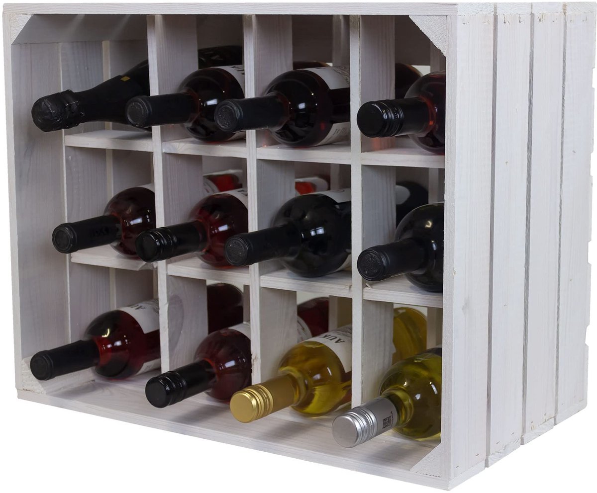 Solidchoice - Wit Houten Flessenrek voor 12 Flessen