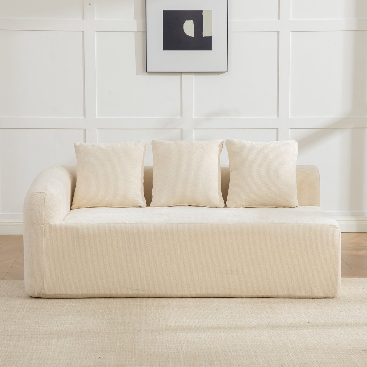 Modulaire 3-Zits Bank Chenille - Compressie Cloud Sofa Met 30D Hoge Veerkracht Schuim - Zachte Lounge Bank Zonder Montage - Comfortabele Bank Met Antislip Bodem Voor Woonkamer, Slaapkamer En Kantoor - Beige