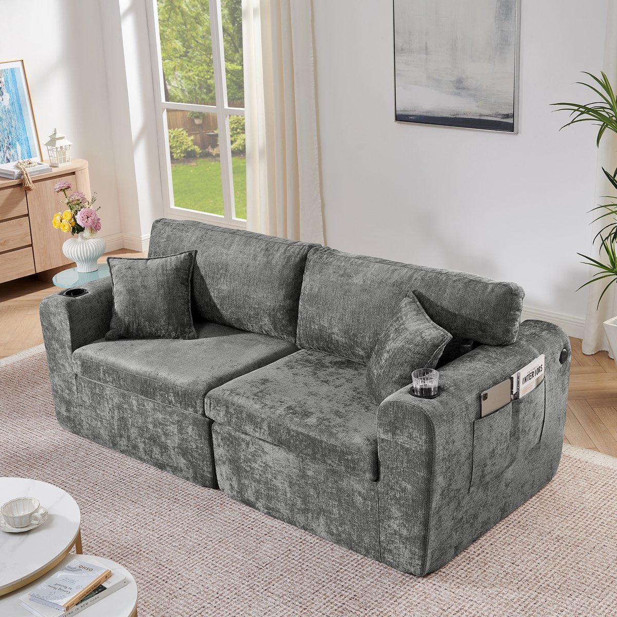 Relaxsofa 2-persoons - Compacte Designbank Met Opbergruimte - 220x100x89 cm, Grijs
