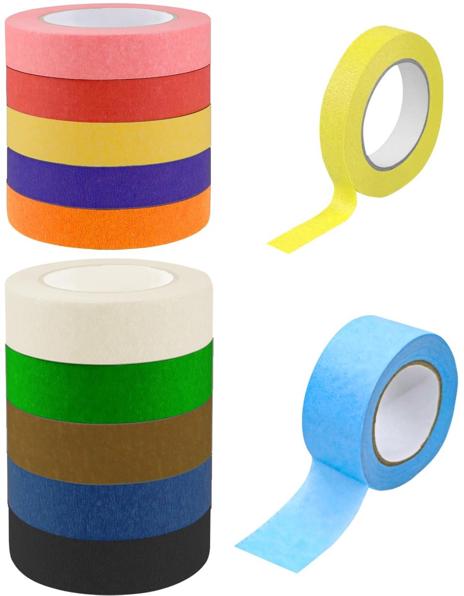 Solidchoice - Set van 12 Kleurrijke Plakbanden - 15 mm en 25 mm Breed