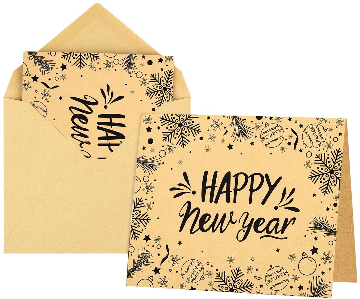 36 Stuks Nieuwjaar Wenskaarten - Kraft kaarten met Enveloppen en Stickers - Feestelijke Groeten - Mode Stijl