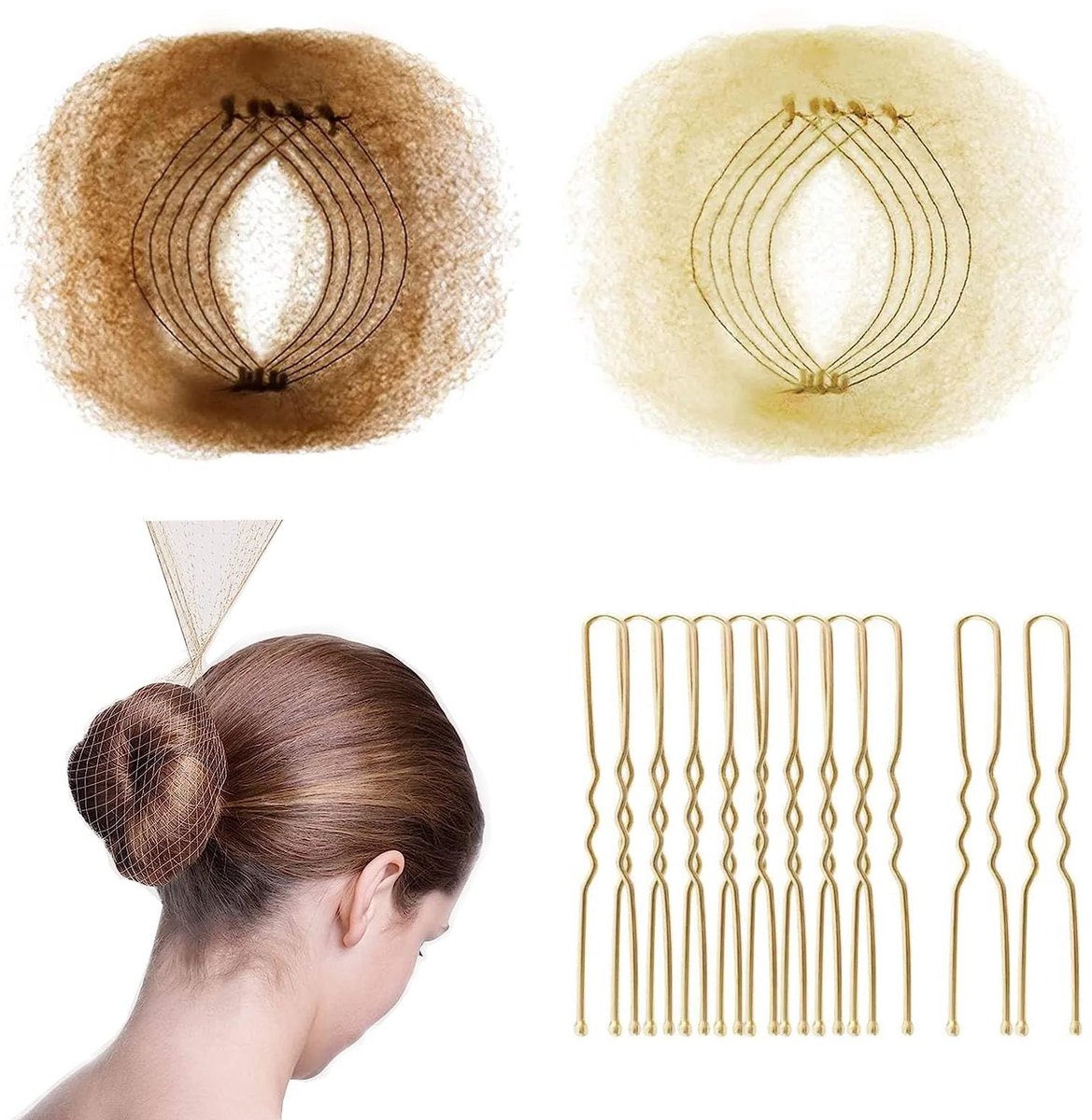 Solidchoice - 20 Stuks Haarnetten voor Dancers, Beige Goud