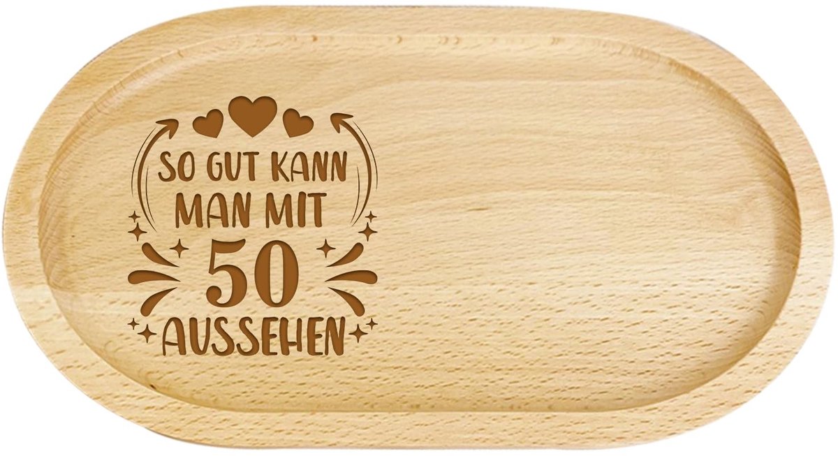 Solidchoice - Ovaal Houten Dienblad voor 50e Verjaardag met Anti-slip