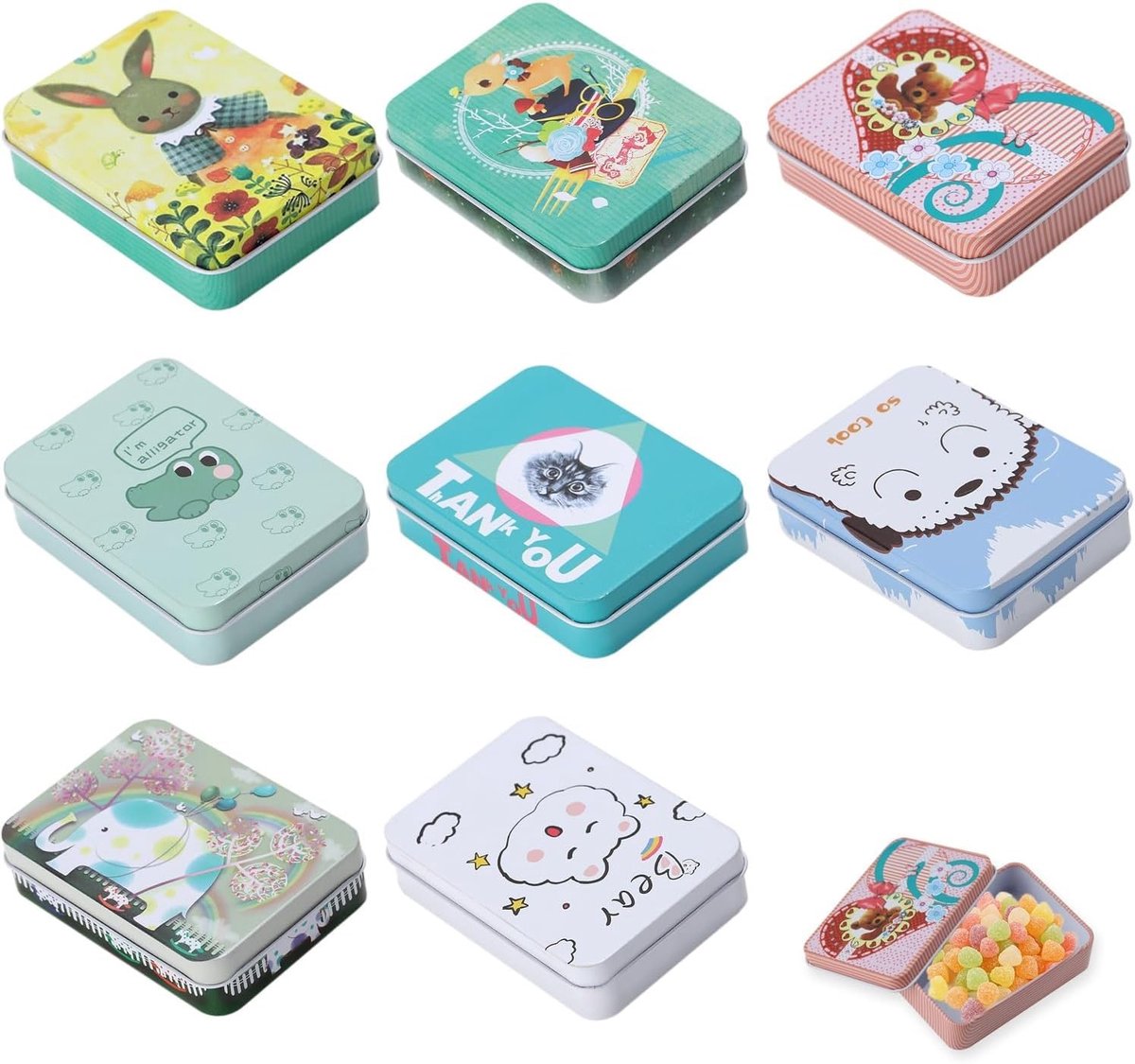 Solidchoice - Set van 8 Rectangulaire Metaalopbergdozen met Deksel