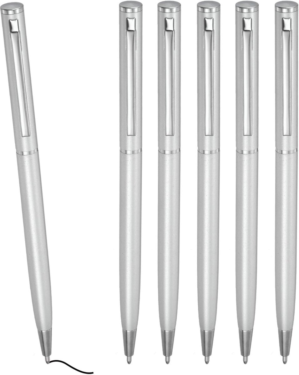 Solidchoice - Set van 6 Metalen Balpennen met Zwart Inkt