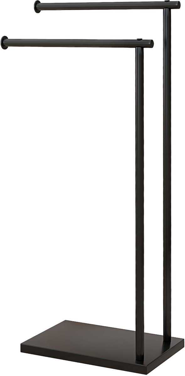 Staand staal handdoekenrek vrijstaand, 2 stangen, handdoekenrek,35,5 L x 20 B x 78 H cm - Zwart