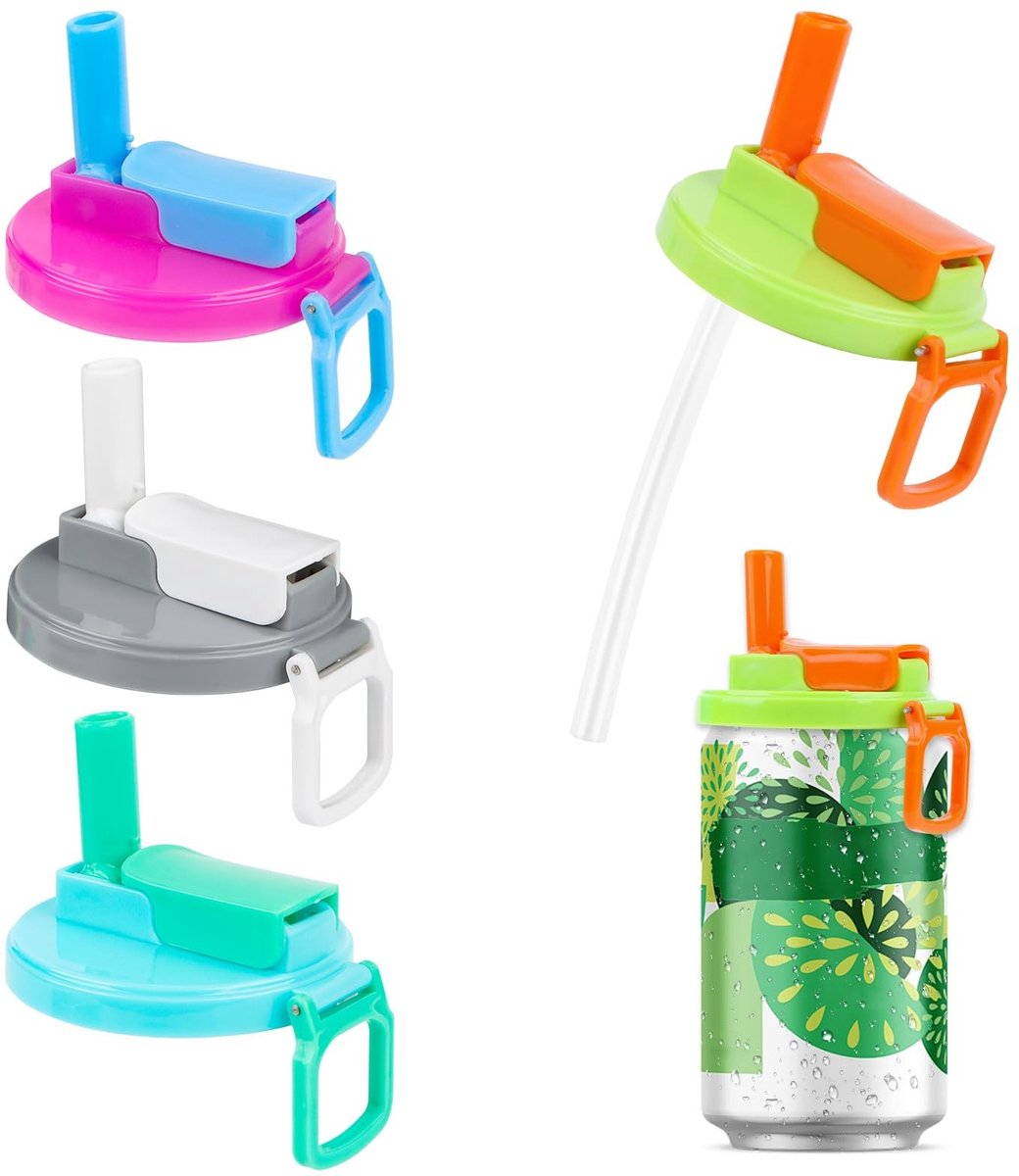 Solidchoice - Set van 4 Siliconen Drinkblikdeksels met Rietje