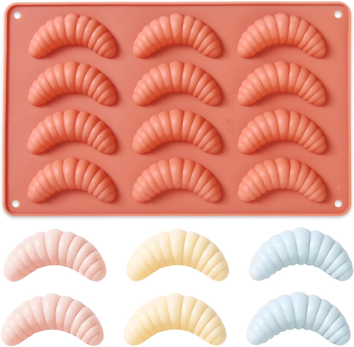 Siliconen bakvorm voor kipferl - 12 putten - vanillekipferl - bonbonvorm - bakplaat voor koekjes en chocolade - antiaanbaklaag - terracotta