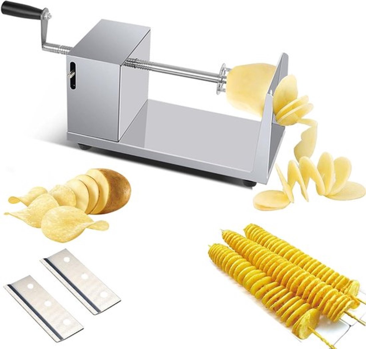 Spiraalsnijder voor Aardappelen en Groenten, RVS, Geschikt voor Fruit, Komkommers en Wortels, Inclusief Vervangmes