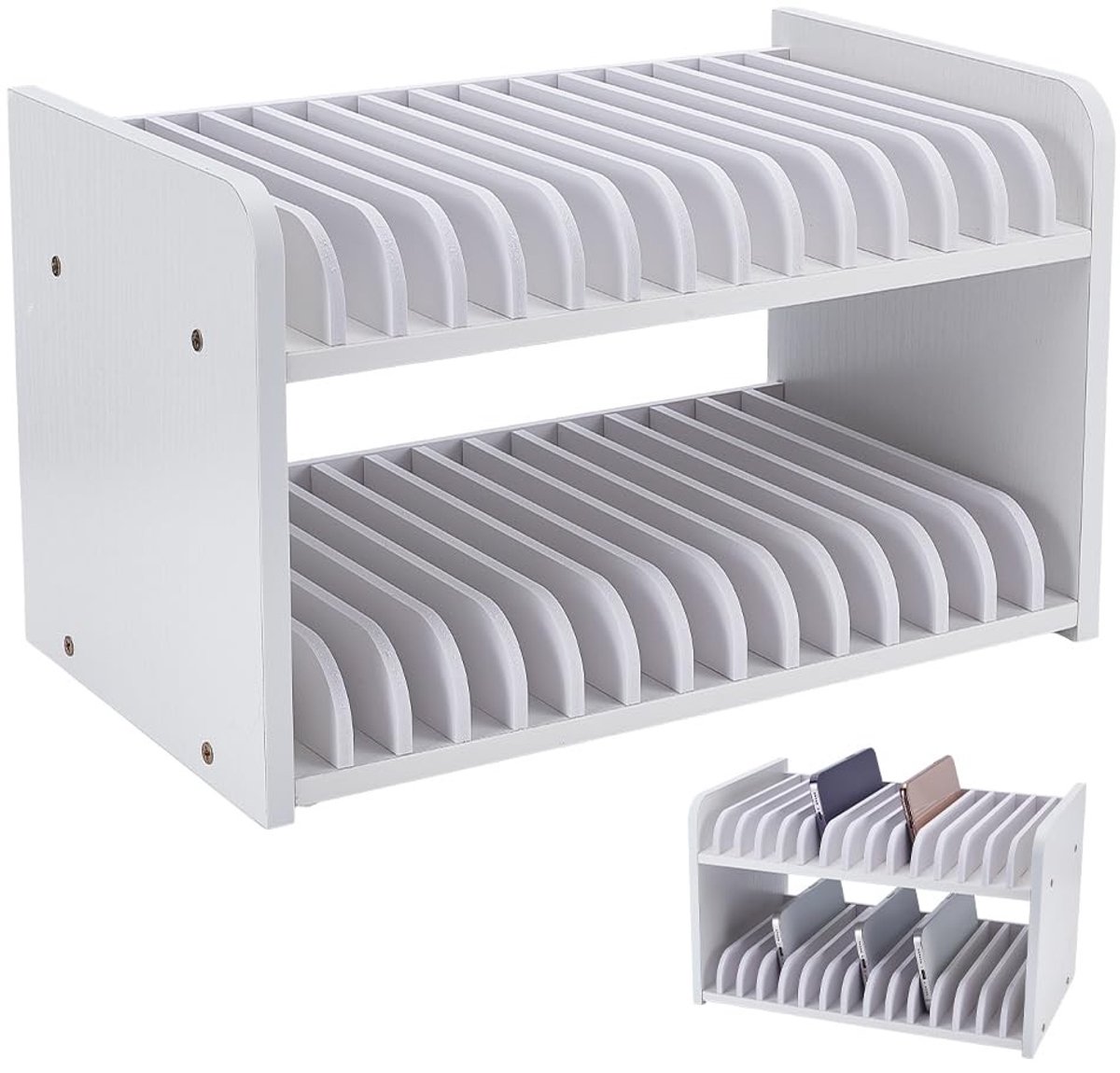 Solidchoice - 3-Tier Witte Houten Telefoons Opslag - Mobiele Telefoon Desktop Organizer