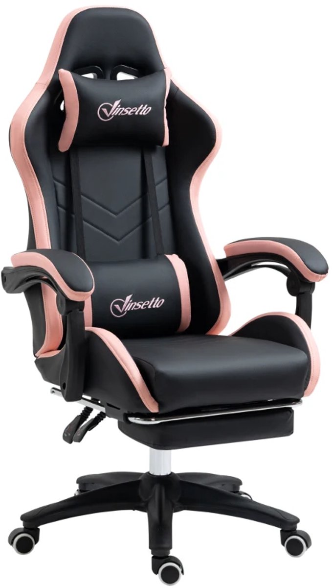 Ergonomische Gamingstoel met Lendensteun & Hoofdsteun - 135° Verstelbare Rugleuning - In Hoogte Verstelbaar - Relaxfauteuil - Bureaustoel - TV Stoel - Roze + Zwart