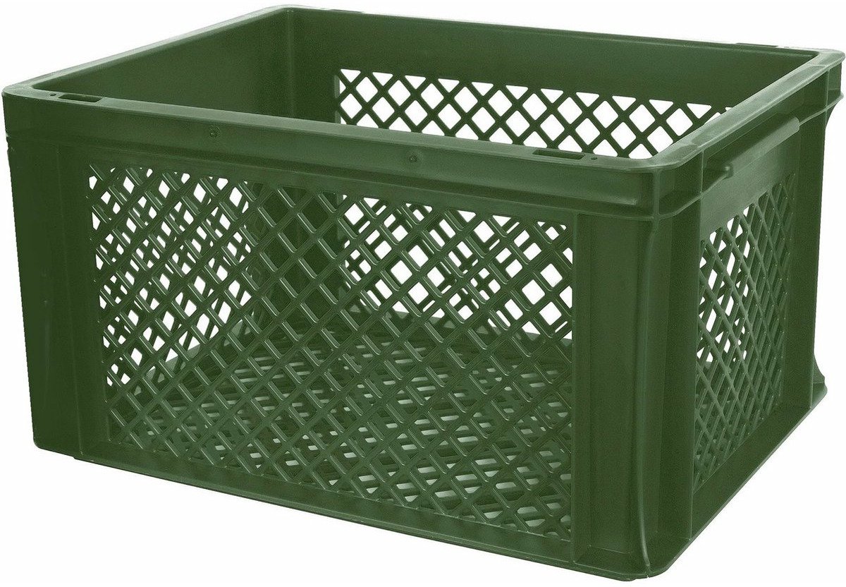 Bellatio Design opbergbox - 2x - opbergkrat - groen - 40 x 30 x 22 cm - kunststof - open structuur - opbergers - kisten - garage/zolder