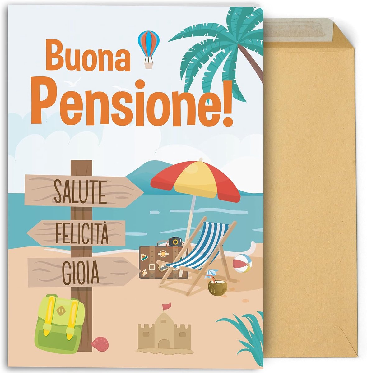 Biglietto di Auguri Pensione 42x30 cm aperto. Grande cartolina per firme – Regalo originale per pensionamento di colleghi, uomini o donne (Pensione)
