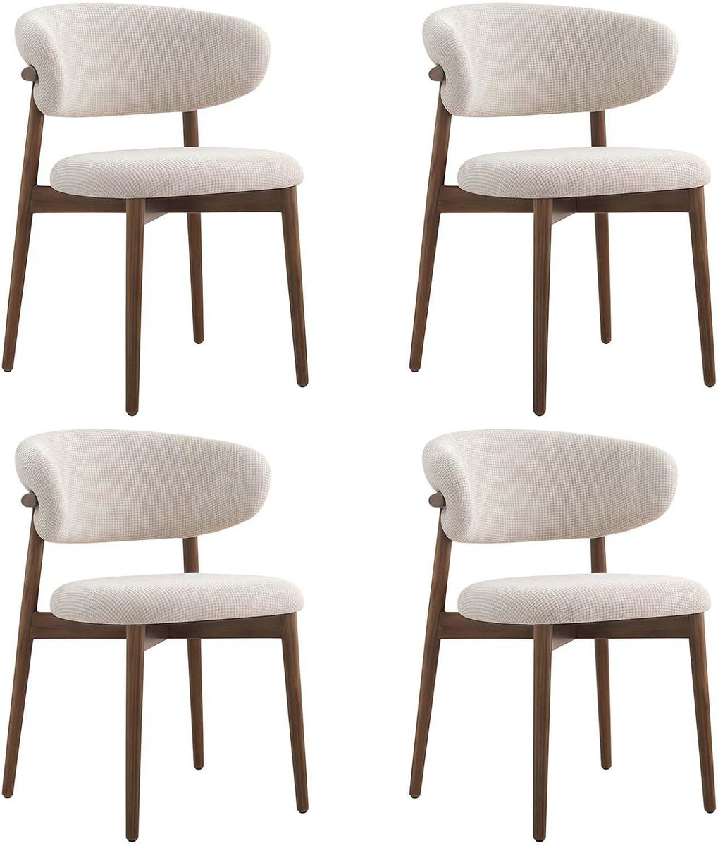 Eetkamer Scandinavische Eetkamerstoel, Massief Houten Keukenstoelen, Linnen Kussen en Gebogen Rugleuning, Stoffen Armloze Eetkamerstoelen met 150kg Draagvermogen Eetkamerstoel Modern