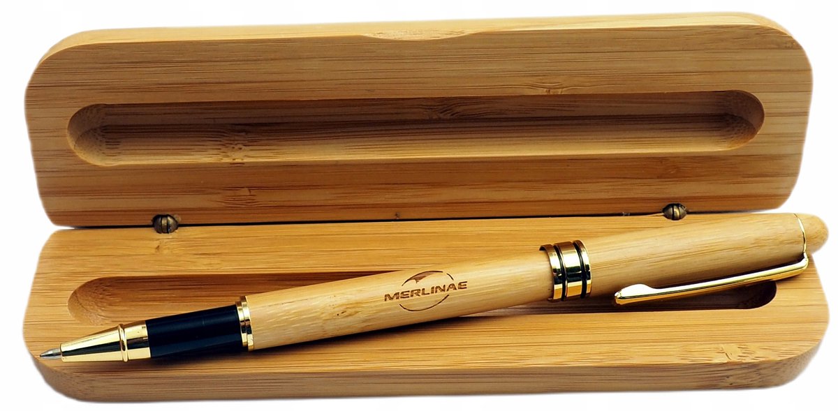 Handgemaakte bamboe vulpen met vintage etui - perfecte cadeau