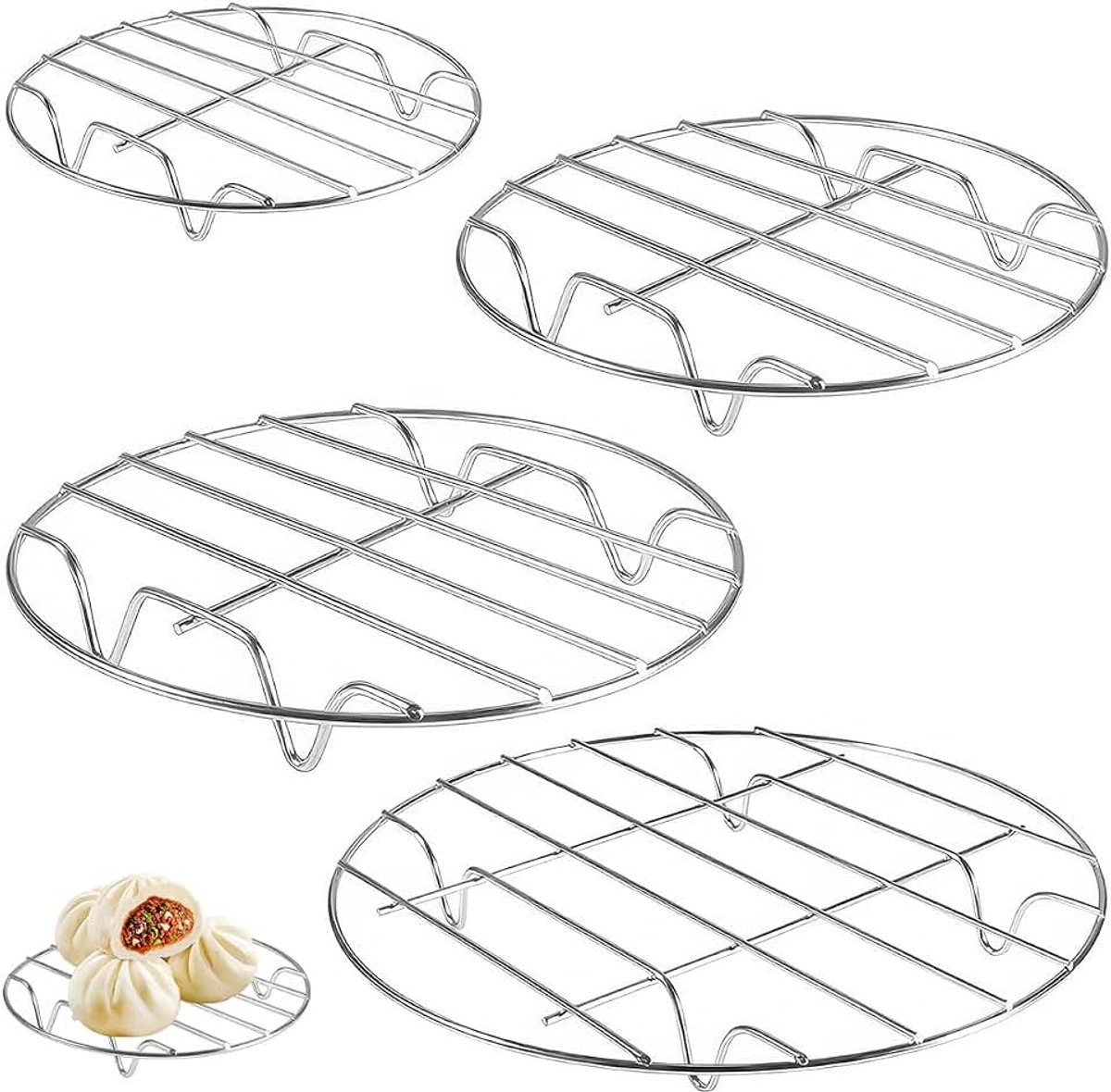 4 Stuks Rejilla de Enfriamiento Redonda, 16/18/20/22cm, Acero Inoxidable | Kookstandaard, Rejilla Enfriadora Repostería, Antiadherente, voor Olla, Horno, Molde para Tartas