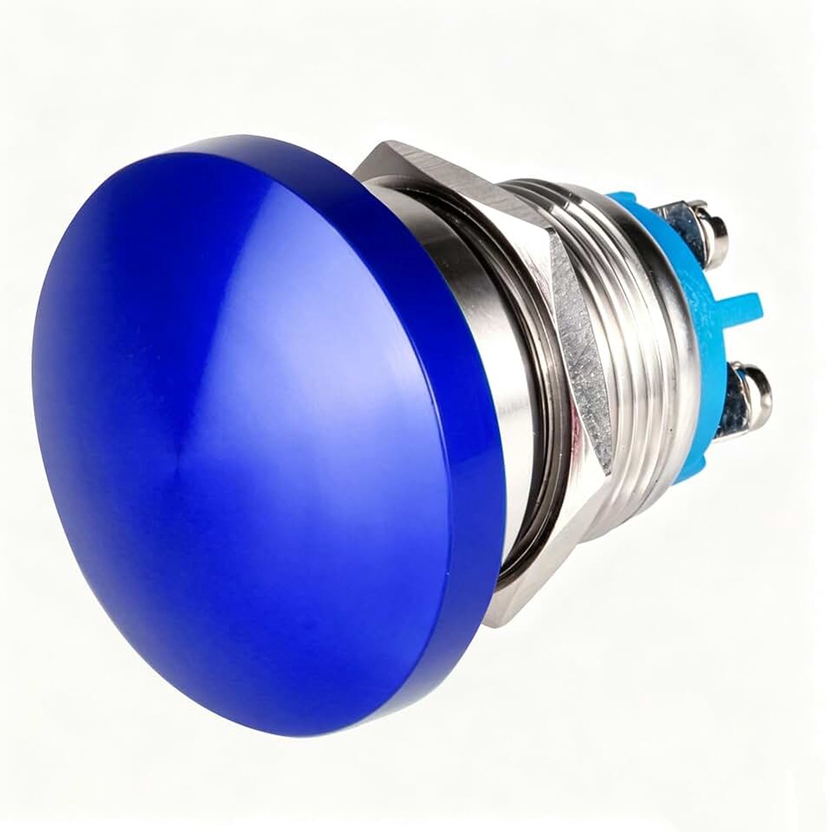 19mm 3V/6V/12V/24V/48V/110V/220V Momentary Drukknop Metalen Paddenstoelkop Ronde Startknop 1No Aan Uit Zelfreset Koepelvormige Schroefterminal (Blauw)