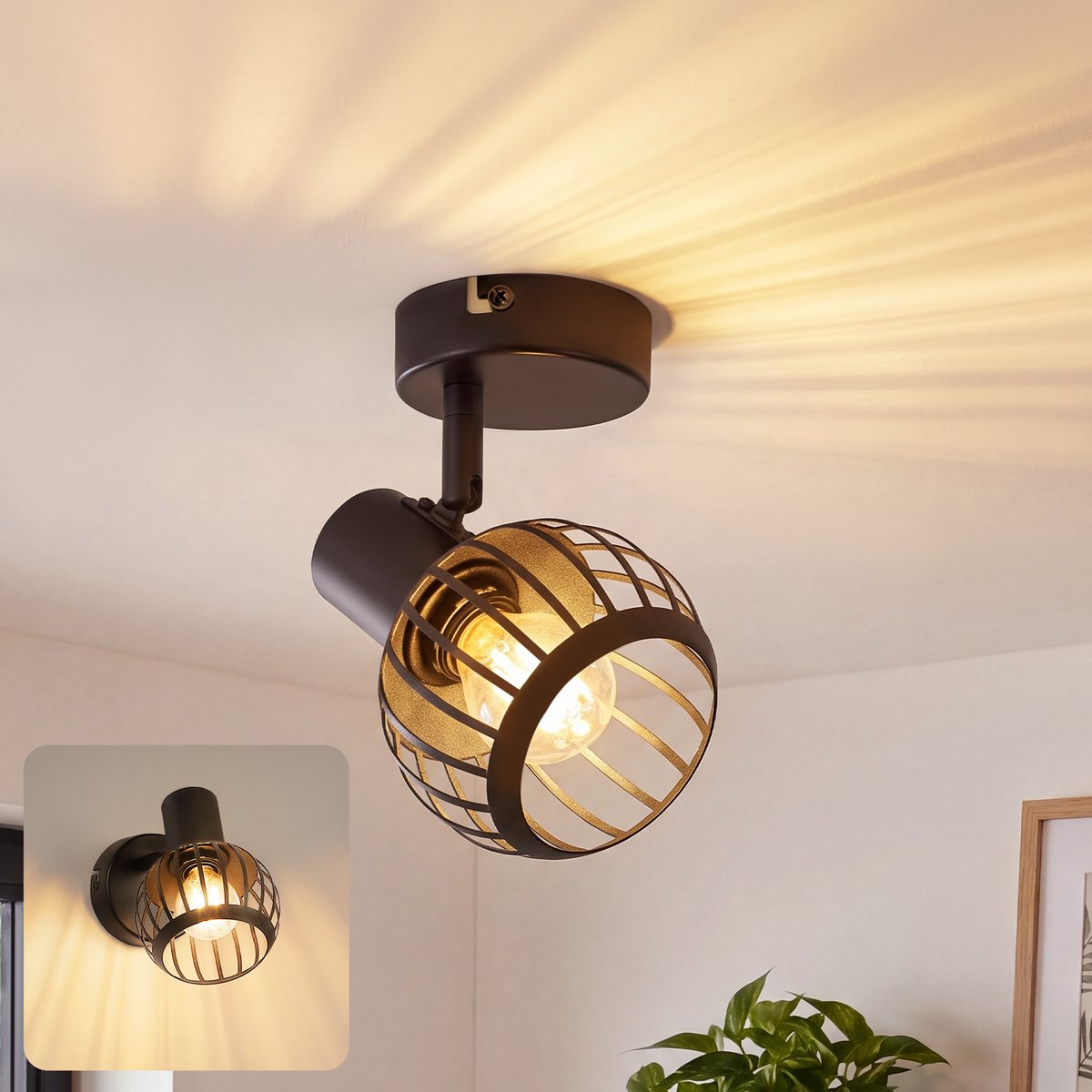 NETTLIFE 1-Flammige Wandlamp Zwart - E14 | 350° Draaibaar | Vintage Industrieel Design | Metalen Kooi | Geschikt voor Slaapkamer Woonkamer & Hal - Zonder Lampen