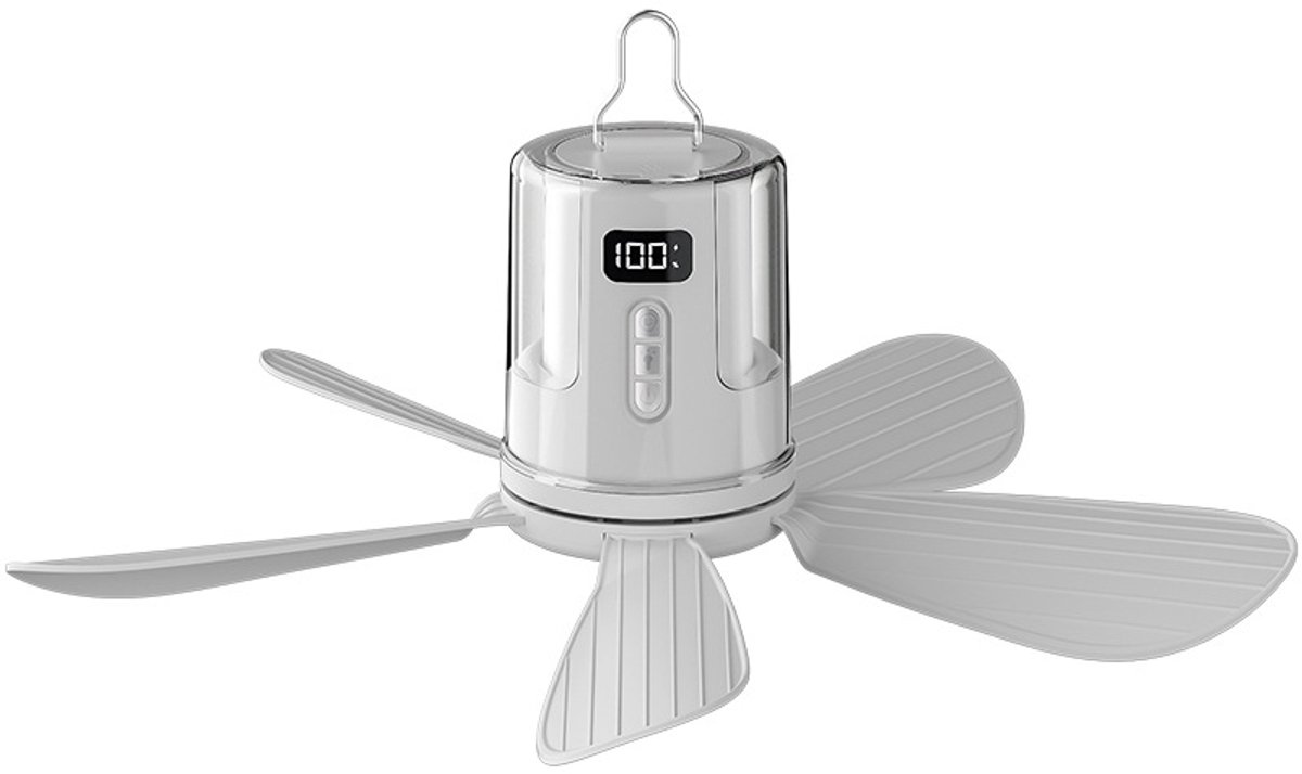Campingventilator met verlichting – Plafondventilator met licht & afstandsbediening, LED-campinglamp met oplaadbare ventilator (via USB), timer, instelbare snelheid voor tenten (40 cm, 10800 mAh) [Energieklasse A]